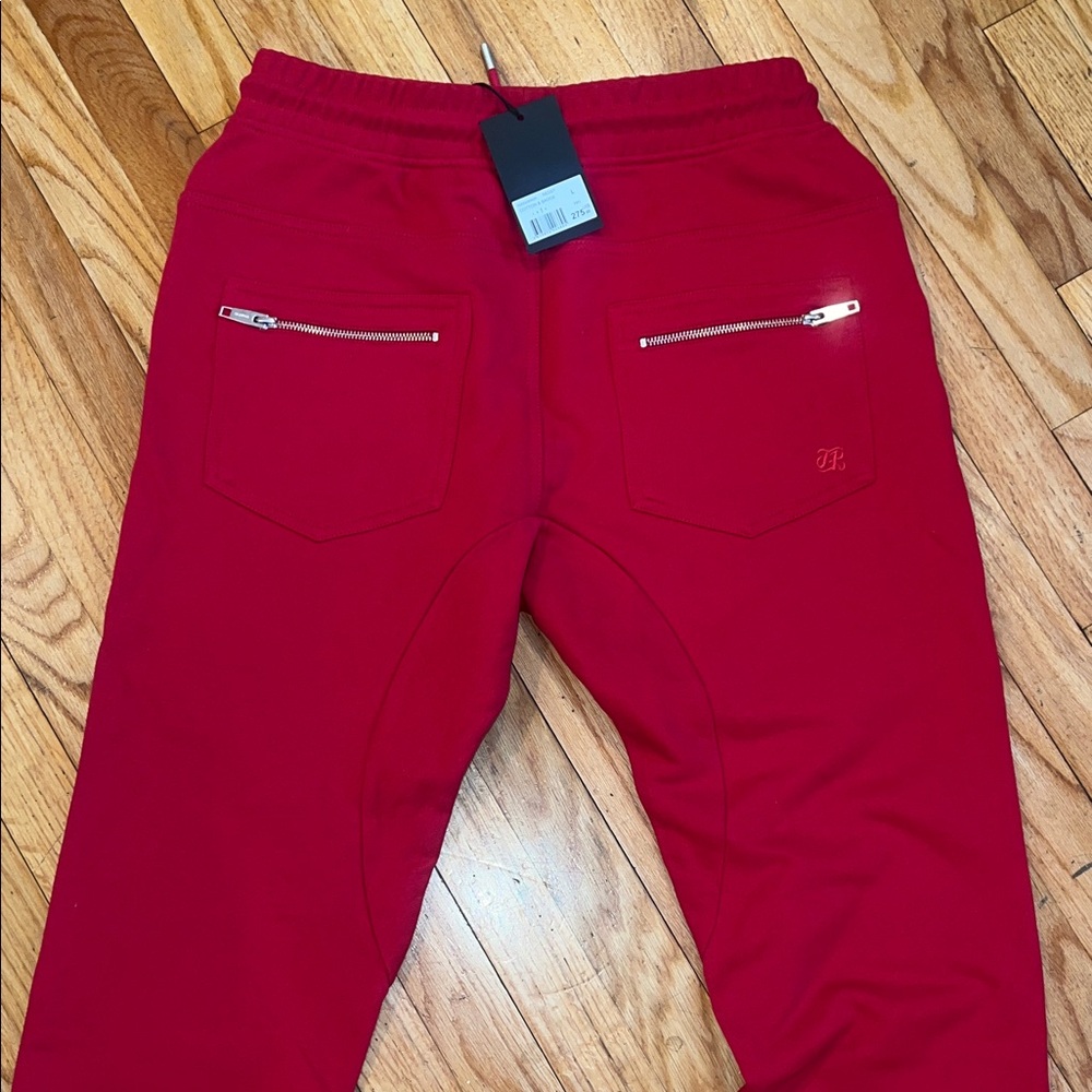 The Kooples Red Drawstring Joggers with Silver Zippers - Picture 3 of 7